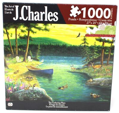 The Gathering Place 1000 Pc Puzzle River Canoe Forrest Nature Ducks Deer Eagle
