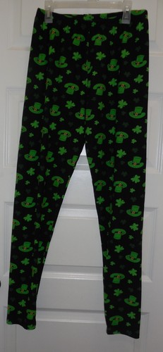 EUC Beary Basics Black & Green Clover & Hat Leggings - OSFM (up to 12)