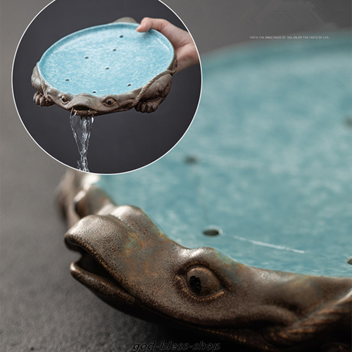 Creative Holder For Tea Pot Pottery Frog Statue Pot Mat Reservoir Tea Tray Plate - Picture 4 of 8