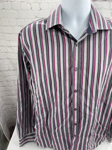 Report Collection Button Up Shirt Mens XL Gray pink Stripe Long Sleeve originals - Picture 2 of 5