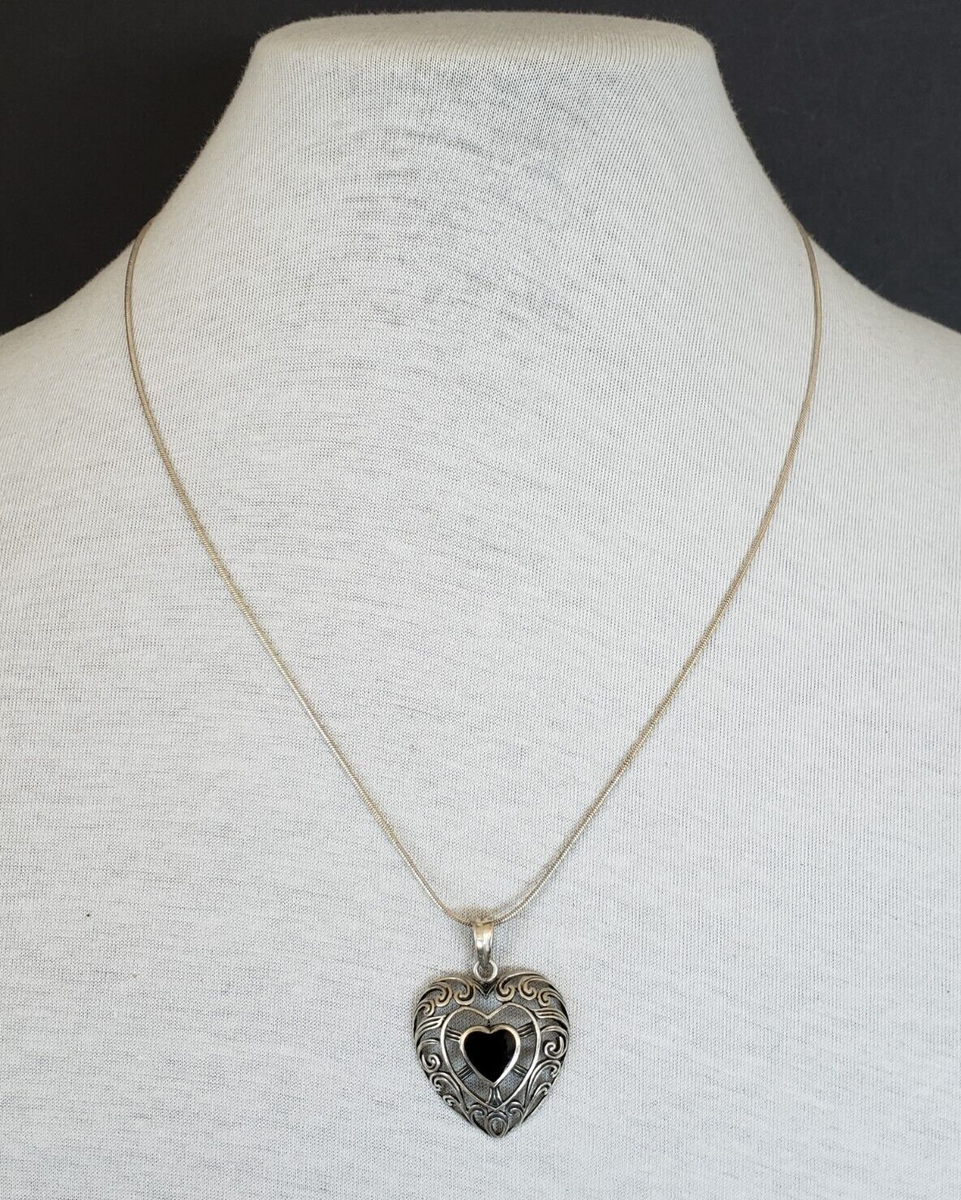 ◇HYERES LOR◇ Essence Silver (W) Tennis Heart Necklace Onyx Onyx Heart Solitaire Pendant in Silver, Black Heart Shape