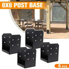 4PACK 8x8 Post Base Bracket for Pergola, Black Powder Coated Steel with Standoff