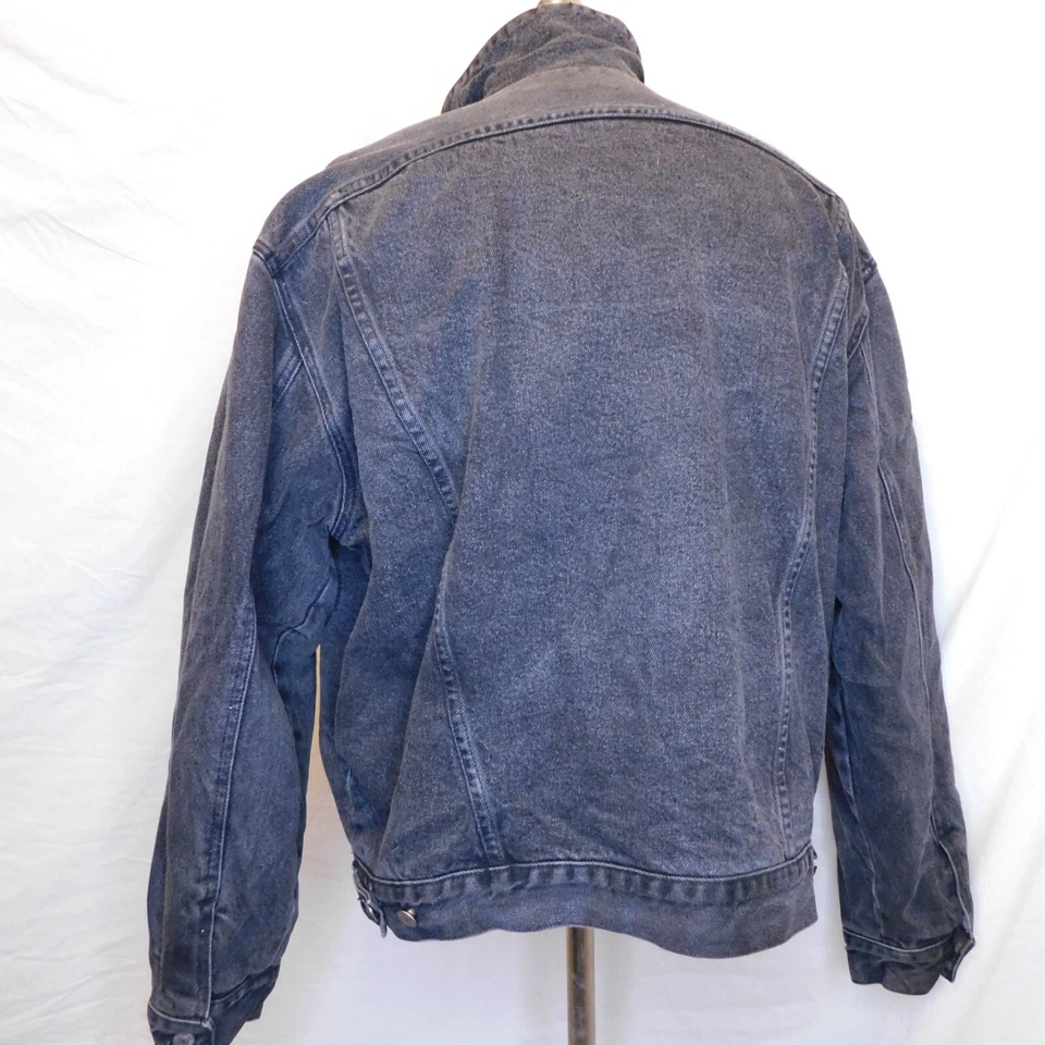 Vtg Guess Mens Sz L Marciano Classic Style Black Denim Trucker Jacket Leather - Image 4 of 4