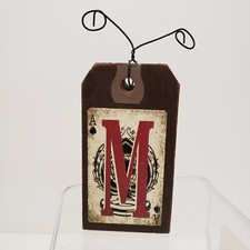 Tender Heart Treasures 3.5" Wooden Letter M Ace Card Wire Wood Block Decor