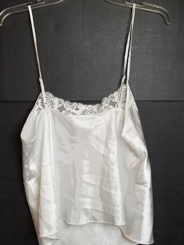 Vintage Women's Cerie 90's White Lace Satin Trimmed Camisole Top Size Large - Picture 2 of 6