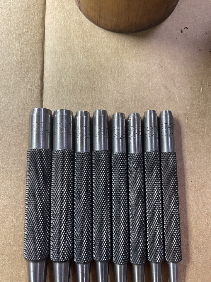 Starrett 8 Piece Drive Pin Punch Set W/wood Box. Condition Is Very Good