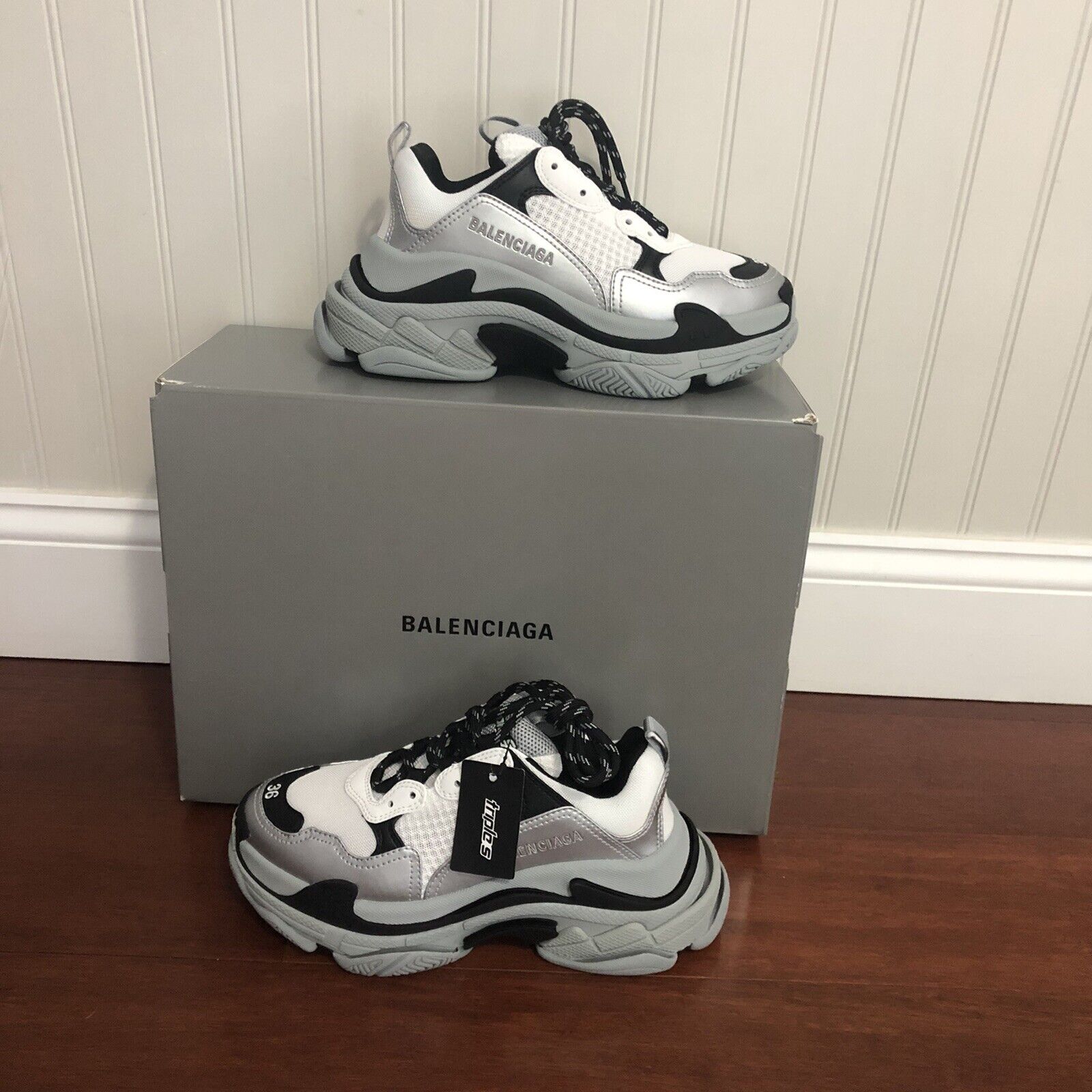 sold don&#039;t buy $ Triple S Air Sneakers Silver Grey Black Eu36 US6 | eBay