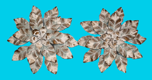Metal Flower Wall Art Home Decor Hanging Teal Brown White 12” Sculpture Lot of 2 - Picture 12 of 12