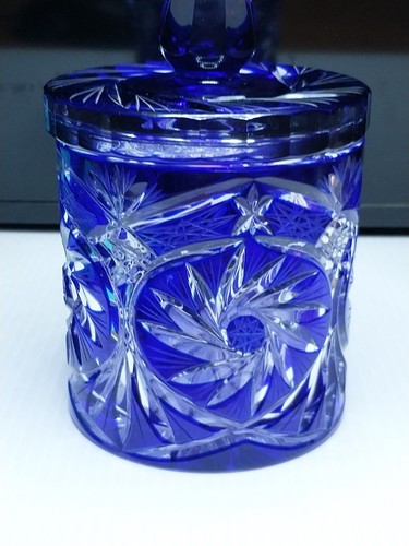 VTG 6" Colbalt Blue Bohemian Crystal Glass Lidded Candy Dish Superb Condition!! - Picture 8 of 21