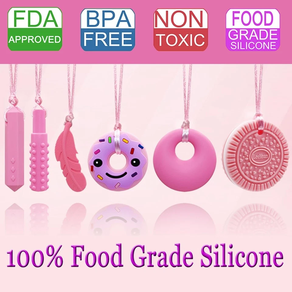 Sensory Chew 项链 硅胶 6 包 自闭症 ADHD 儿童 咀嚼 口腔玩具 — 第 4/4 张图片