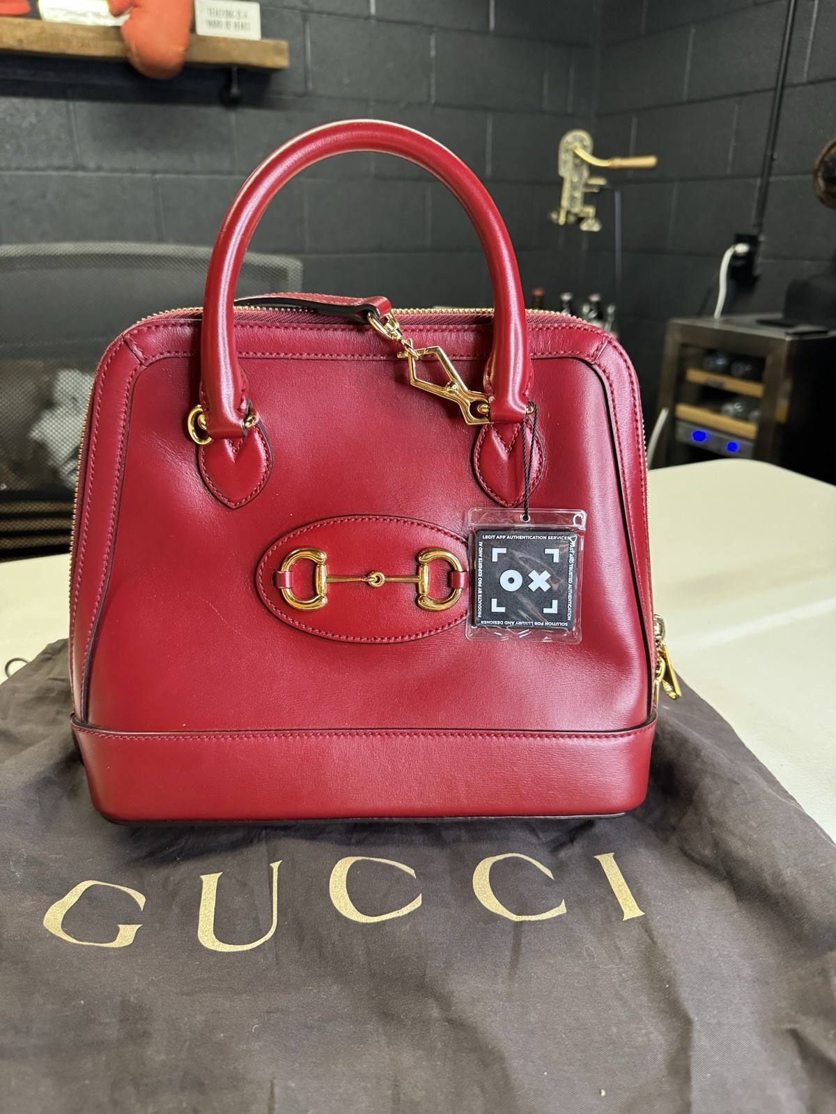 Gucci 621220 Red Leather Horsebit 1955 Small Top Handle Bag+ Shoulder Strap