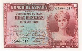 Spain 10 Pesetas 1935 UNC