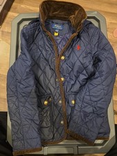 Polo Ralph Lauren Boys Quilted Barn Jacket, Navy, Size M 10-12 Removable Hood
