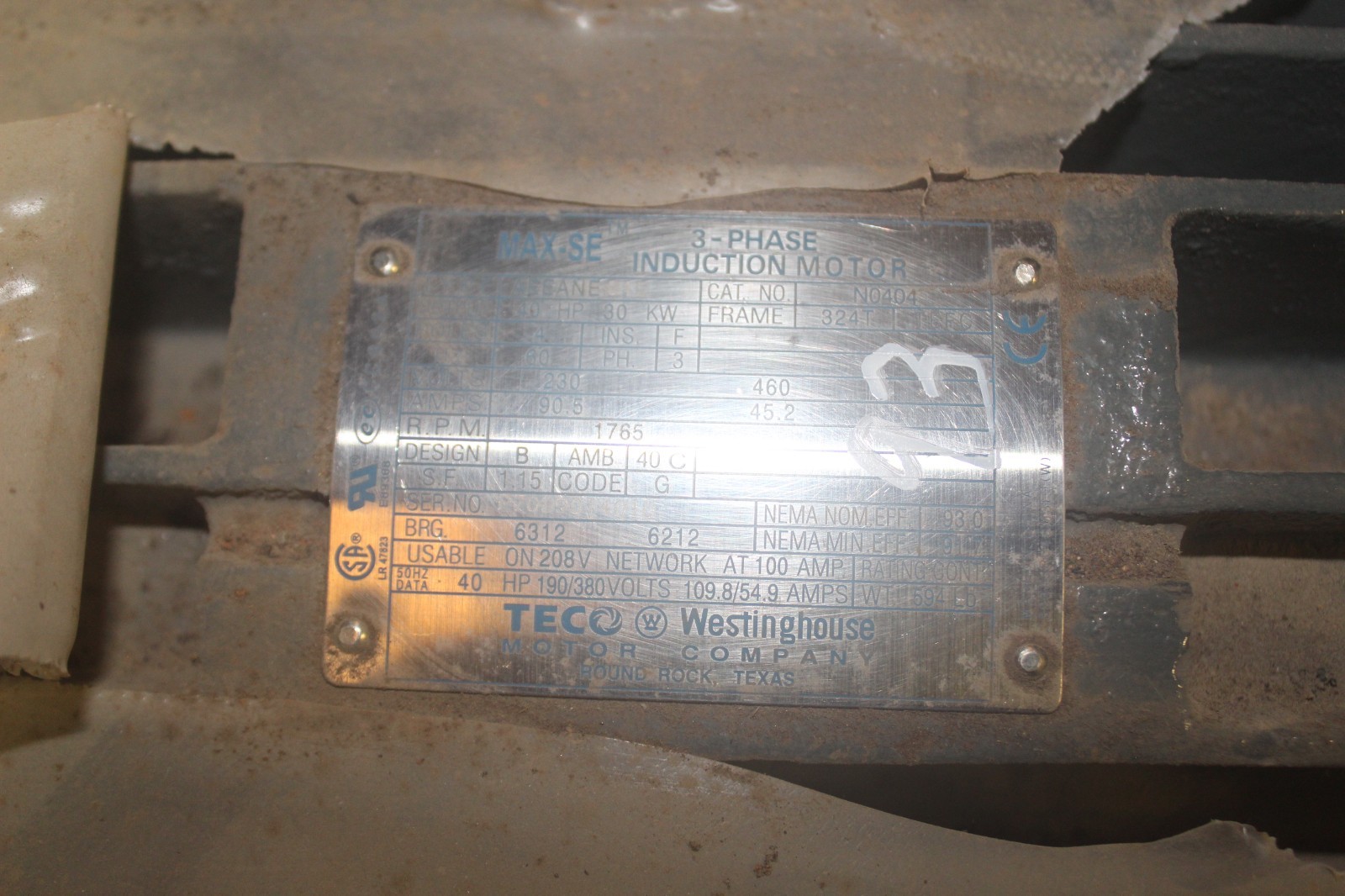 WESTINGHOUSE - REBUILD - 40 HP, 460 VOLT, 1765 RPM, CONT DUTY, 324T ...