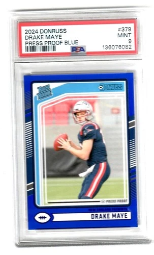 Drake Maye 2024 Donruss #379 Rated rookie (blue press proof) PSA 9 MINT Patriots
