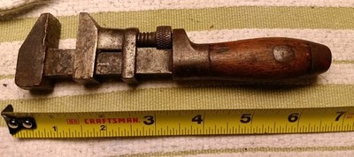 Vintage L. Coes 6.5'' Monkey Wrench Wood Handle Adjustable Tool USA