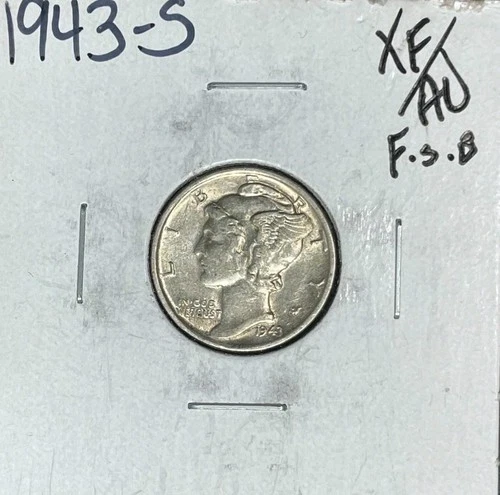 1943-S MERCURY SILVER DIME ~ XF/AU / FULL SPLIT BANDS ~ NICE COIN