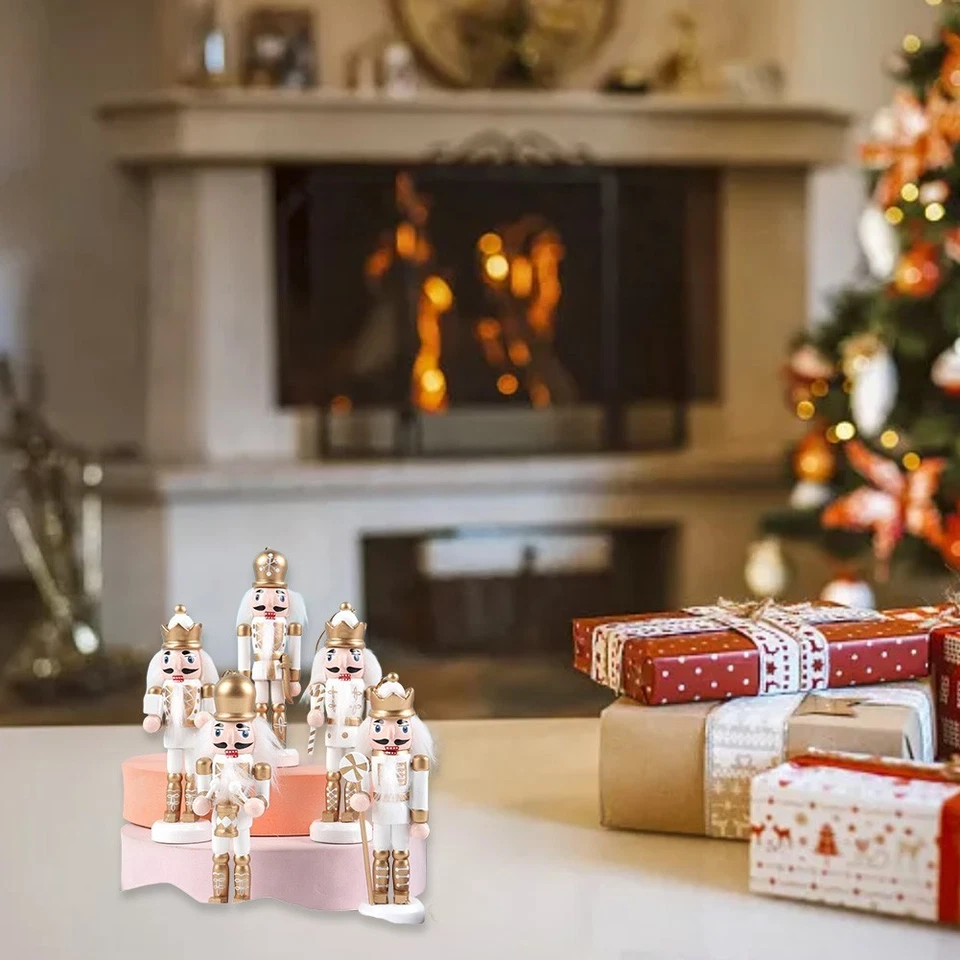 Schiaccianoci in legno oro e argento addobbi set 5 pezzi decorazione natalizia - Immagine 2 di 4