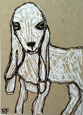 Little Goat ACEO Original Pen & Ink Drawing Farm Animal ATC OOAK Scribble Art