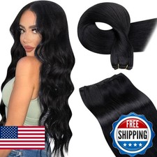 LaaVoo Sew In Hair Extensions Real Human Hair Jet Black Weft Hair Extensions