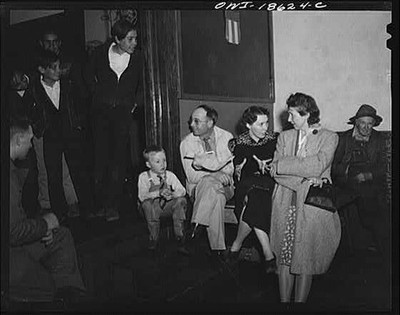 1930s Waiting Room Family Group Seated Standing Candid Interior Portrait
