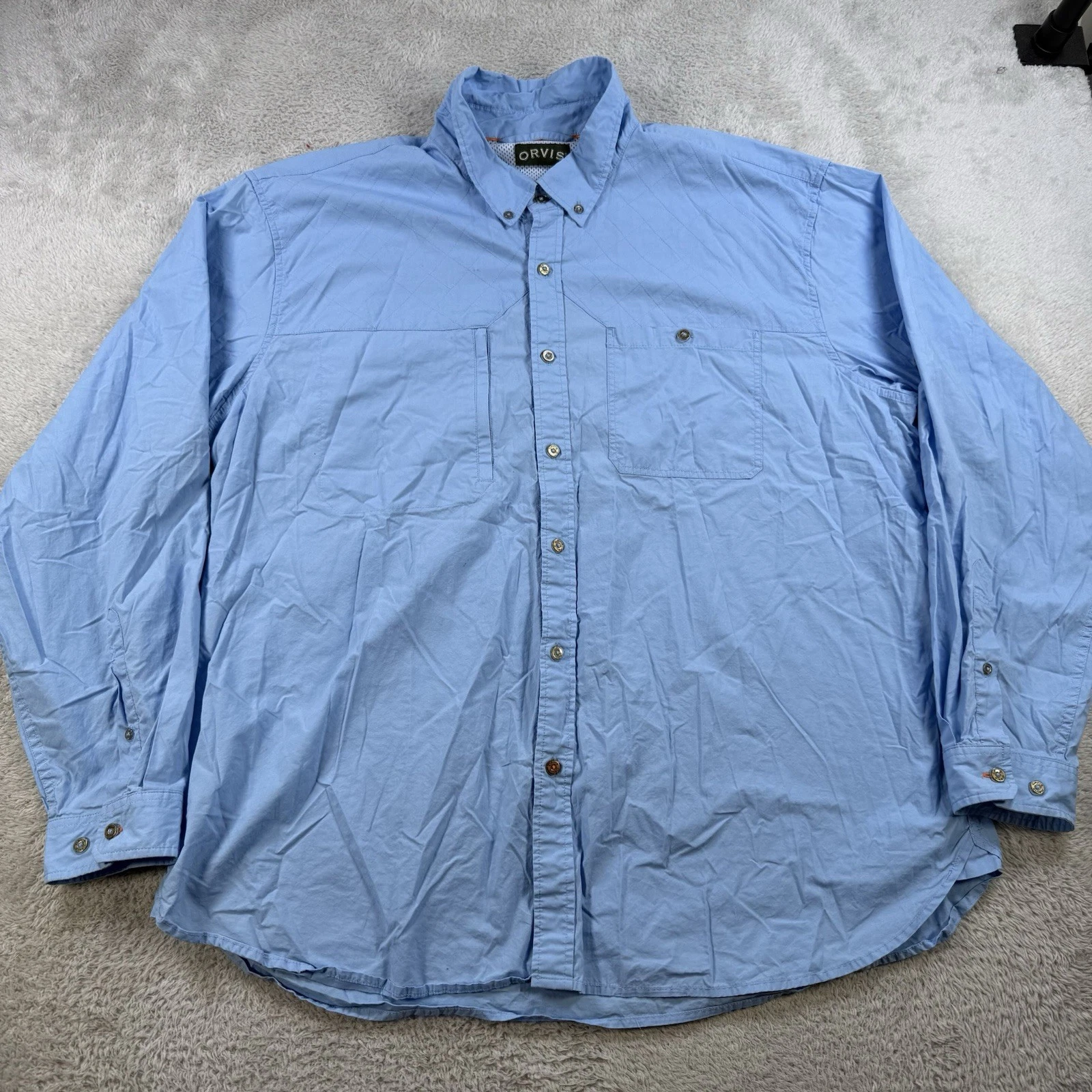 Orvis Shirt Mens 2XL Blue Fishing Long Sleeve Outdoor Hiking Vented Performance