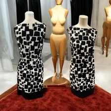 AB Studio, Woman, Dress, White-black, Size 12,Sleeveless, Knee Length, Zipper.!