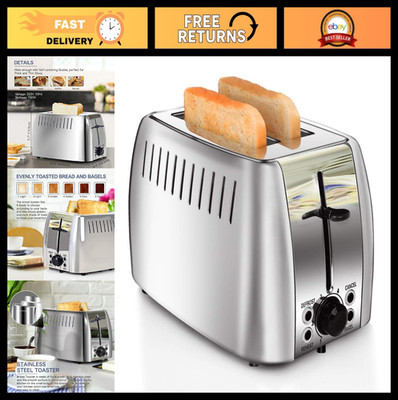 Stainless Steel 2-Slice Toaster with Extra Wide Slots, 6 Browning Settings, Bage