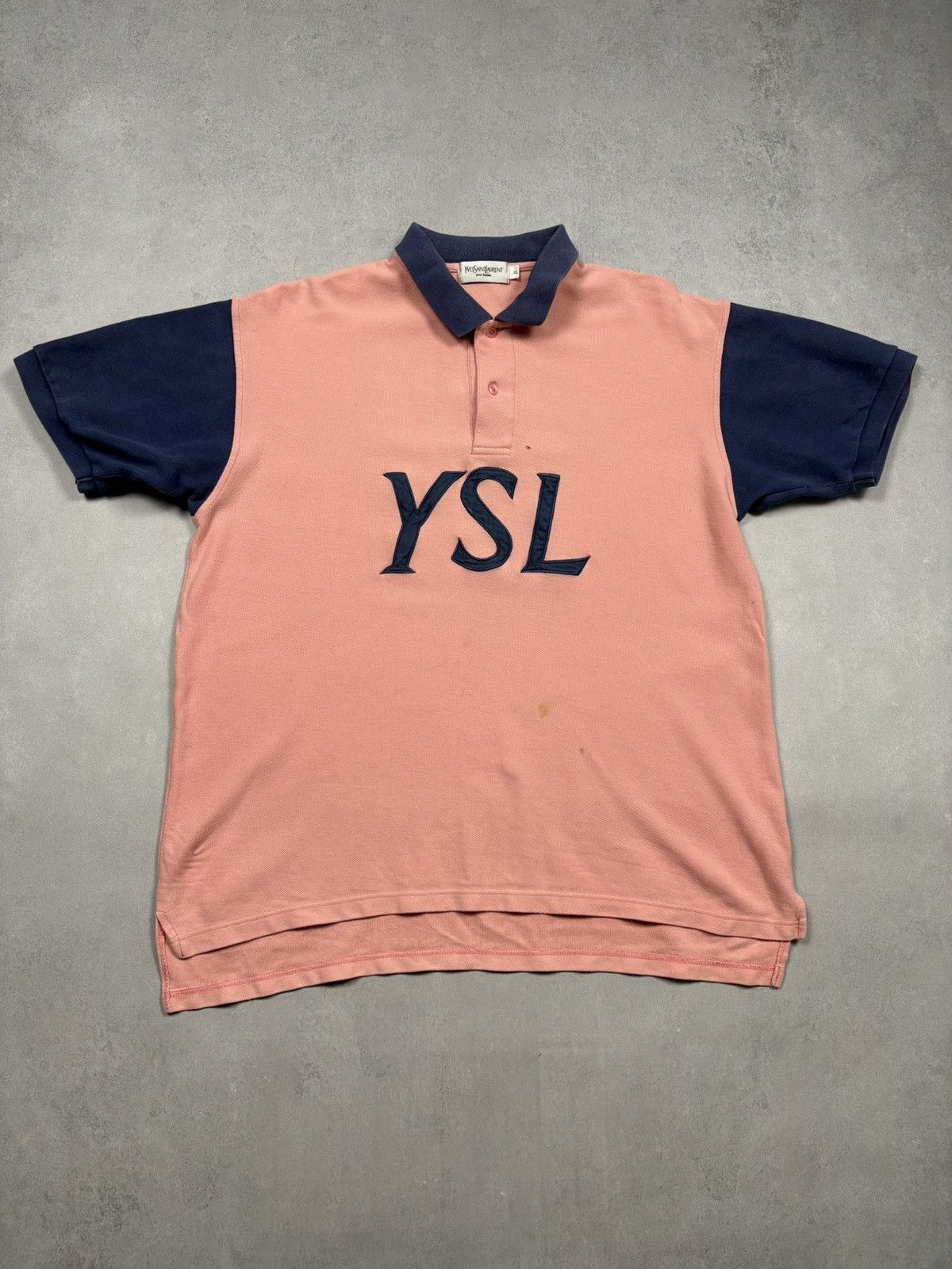 Vintage YSL Yves Saint Laurent Big Logo Polo Shirt 90s XL Mens Pink Pour Homme