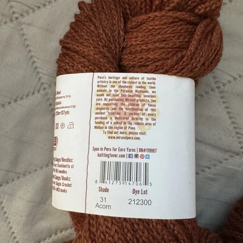 Lot 5 Mirasol SISA Yarn Shade 31 Acorn Merino Wool Baby Alpaca Bulky Hank 250g image 3