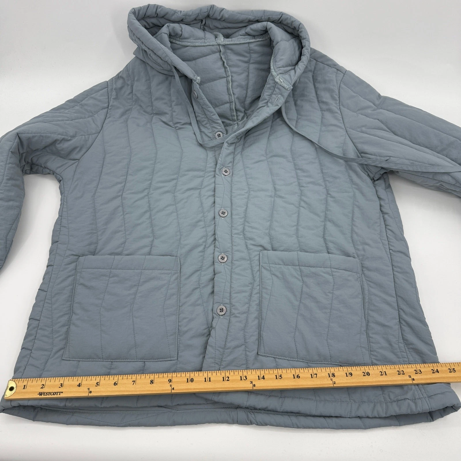 LE'FREAK Mens Quilted Button Jacket Size M Hooded Blue Green Minimalist Korean - product detail image 6
