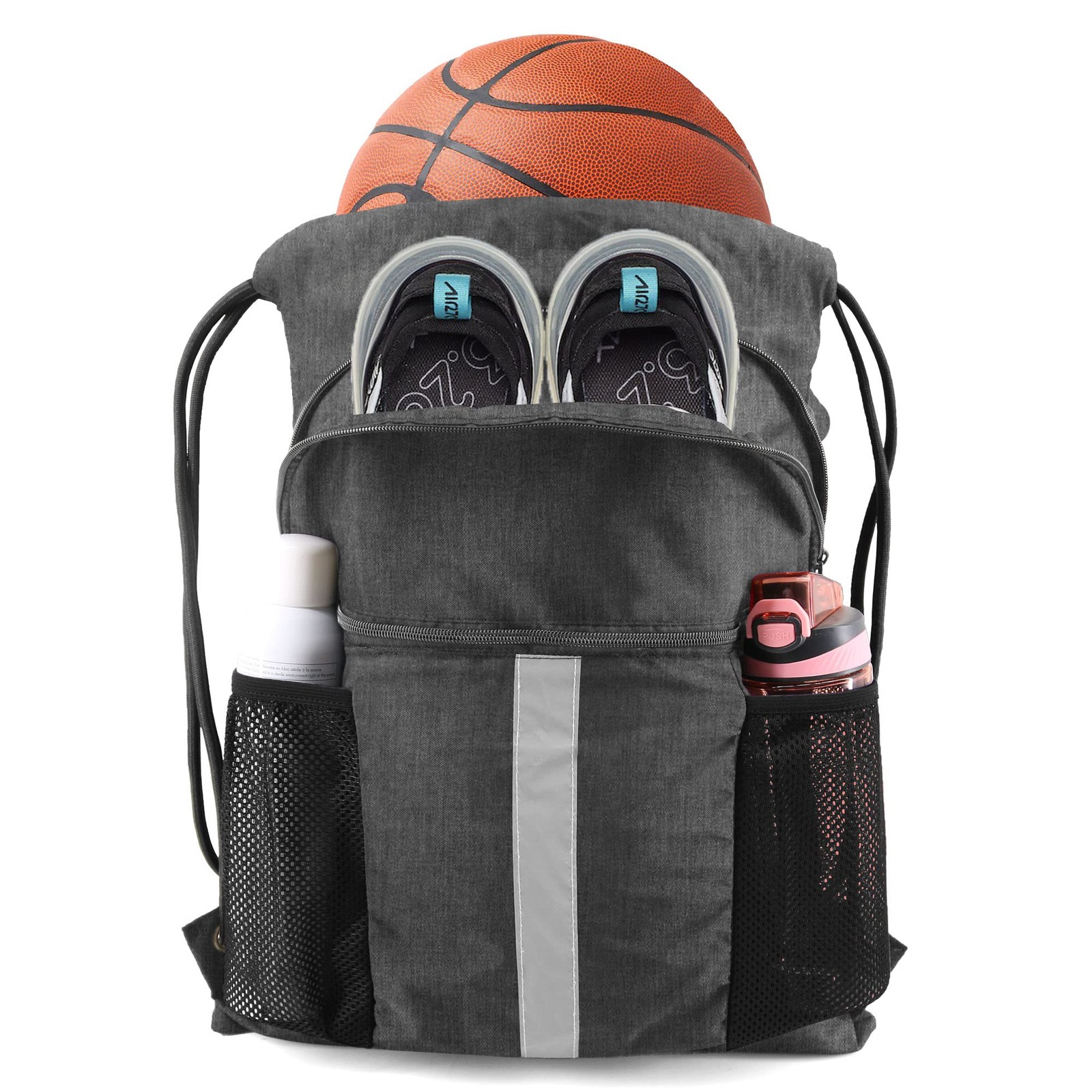 Drawstring Backpack Bag with Shoe Compartment, X-Large Black Gym Sports String