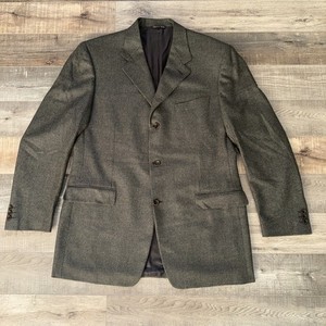 Canali Green And Brown Plaid Wool Cashmere Blazer Sport Coat Size 54L