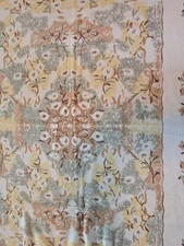 VINTAGE Floral Tablecloth Cottage Farmhouse sage green, tan, cream 44 x 51"