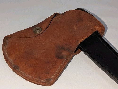 BRIDGEPORT BOY SCOUT HATCHET AXE W/ LEATHER COVER IN GOOD CONDITION - Picture 11 of 14
