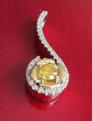 14K Weißgold 0,61 kt natürlicher Solitär Fancy gelber G/VS1 weißer Diamant Anhänger