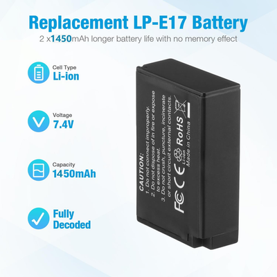 2 Pack LP-E17 Battery and Rapid Dual USB Charger for Canon Eos RP