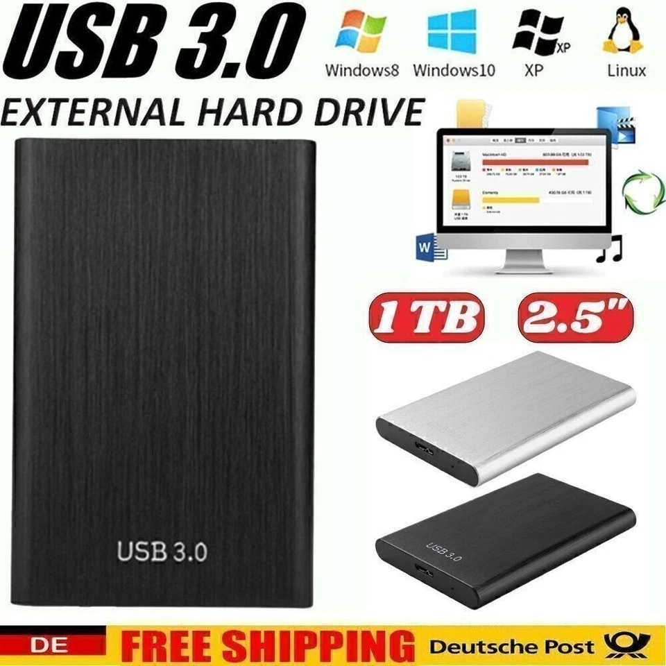Externe Festplatte 1TB Tragbar 2,5" USB 3.0 SATA Festplattenspeicher PC Laptop - Bild 2 von 4