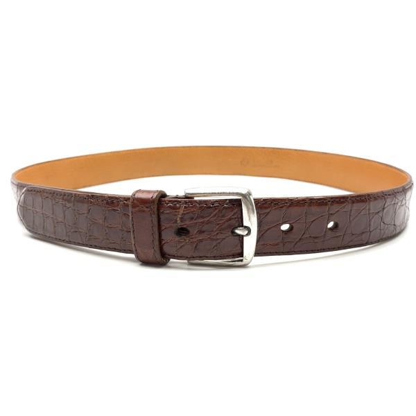 LORO PIANA Belt Owen Brown Beige Silver Crocodile Leather Size 80 