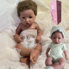 16Inch Black skin Floppy Full Platinum Silicone Newborn Baby Boy Doll Xmas Gift