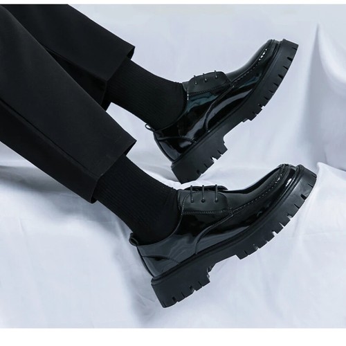 Herren Freizeit Leder Schuhe Herren Big Toe Lederschuhe Dicke Sohlen Schnürschuhe Lack - Bild 7 von 26