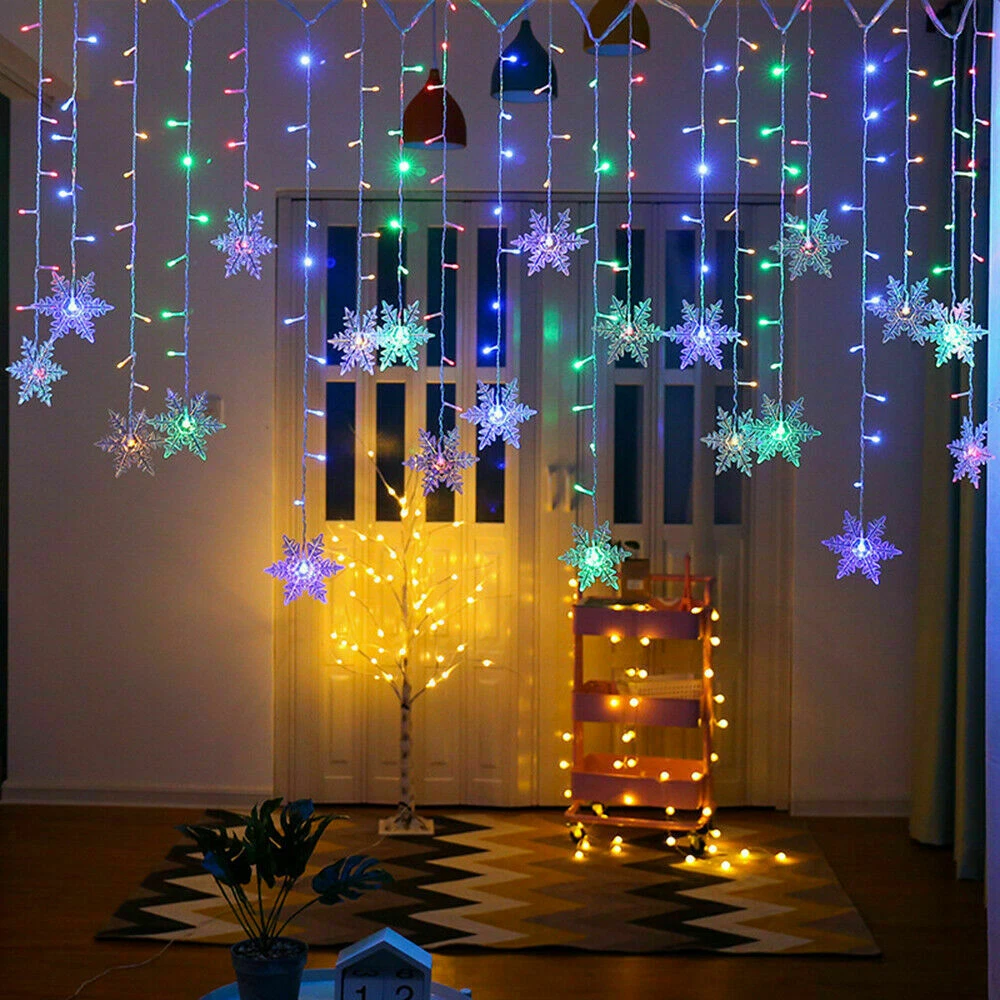 LED Snowflake Fairy String Lights Curtain Window Christmas Party Wedding Decor  - Picture 7 of 7