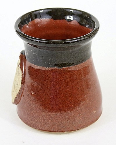 Art Pottery 4" Vase Carafe Handcrafted Embossed Wolf Carved Brown Glaze Signed - Picture 2 of 7