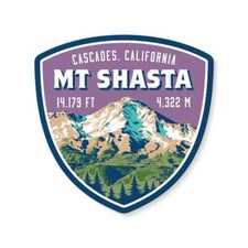 Mt. Shasta Cascades Vinyl Sticker   Scenic Mountain Hiking Decal for Outdoors