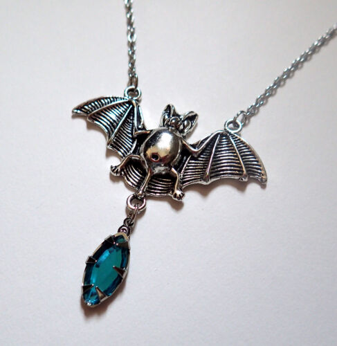Gothic Victorian Bat Necklace Silver Choker Vampire Jewelry Halloween Costume - Picture 7 of 12