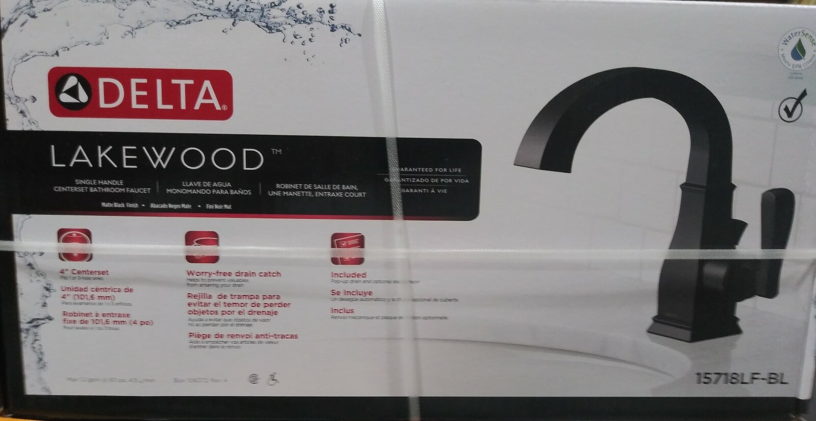 Delta Lakewood Matte Black One Handle High Arc Bathroom Faucet