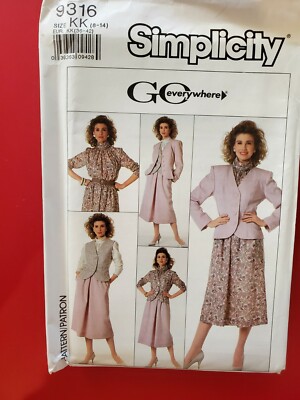 Simplicity Go Everywhere pattern 9316 Misses'/Petite Skirt, Blouse sz 8-14 uncut