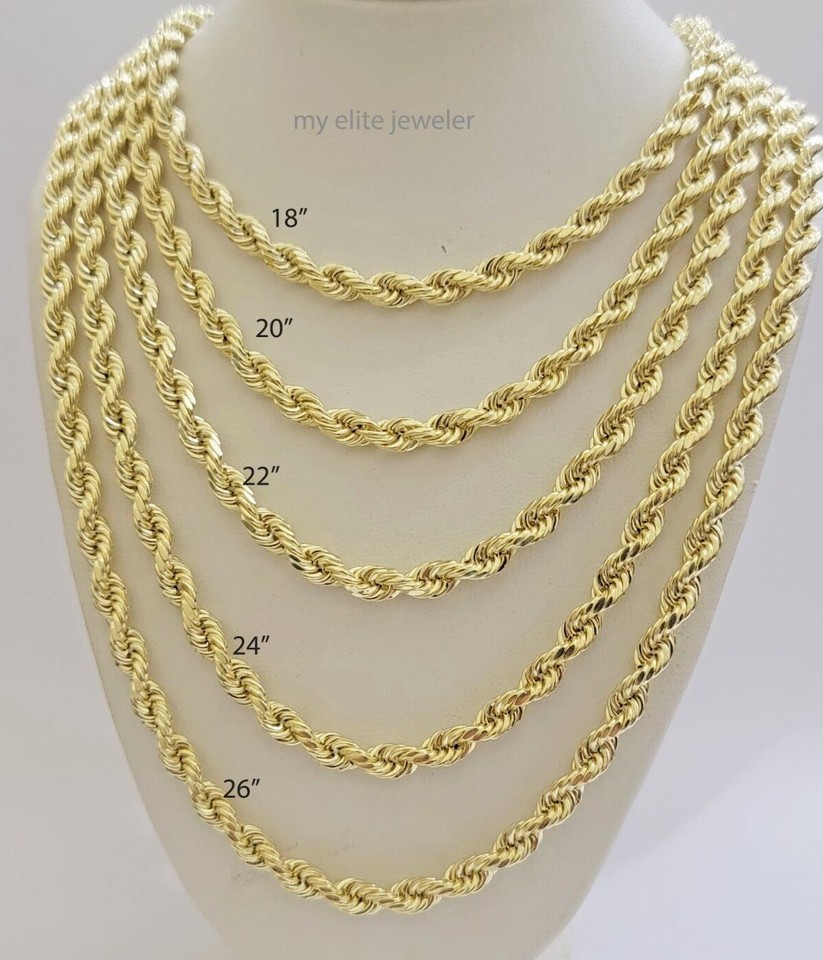 Real 14k Yellow Gold Rope chain necklace 2.5mm 3mm 4mm 5mm 18-26 Inch ...