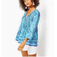 Nueva túnica LILLY PULITZER Marilina azul Amalfi conchas a orillas del mar pequeña nueva sin etiquetas