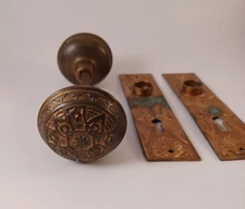 Antique Norwalk- Victorian Eastlake Door Knob and Skeleton Key Escutcheon Set